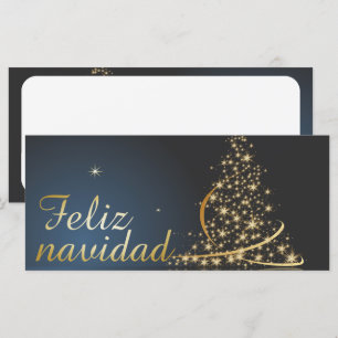 Carte Motif de Noël bleu avec arbre de Noël doré.