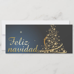 Carte Motif de Noël bleu avec arbre de Noël doré.