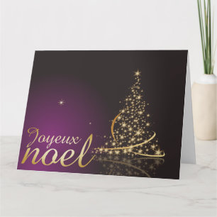 Carte Motif de Noël pourpre avec arbre de Noël doré