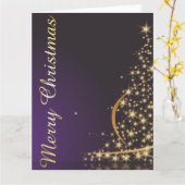 Carte Motif de Noël violet foncé avec Noël doré (Fleur jaune)