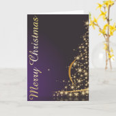 Carte Motif de Noël violet foncé avec Noël doré (Fleur jaune)