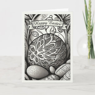 Carte motif de Pâques b/n dessin animé avec œufs de Pâqu