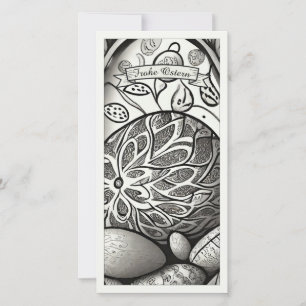 Carte Motif de Pâques monochrome Cartoon avec œufs de Pâ