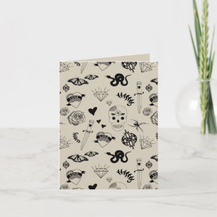 Carte Motif de tatouage dessiné à la main noir et beige
