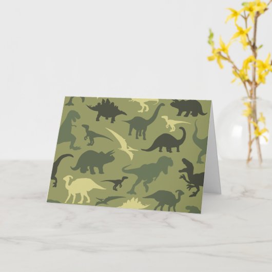 Carte Motif Dinosaure, Silhouette Dinosaure, Dino Vert (Fleur jaune)