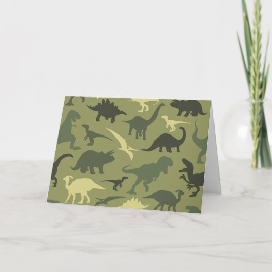 Carte Motif Dinosaure, Silhouette Dinosaure, Dino Vert (Devant)