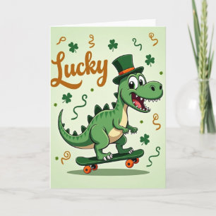 Carte motif dinosaure vert Lucky