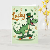 Carte motif dinosaure vert Lucky (Fleur jaune)