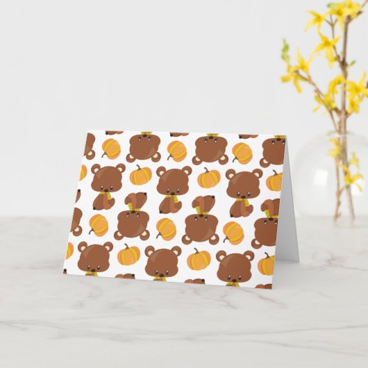 Carte Motif D'Ours, Ours Mignons, Automne, Citrouille (Fleur jaune)