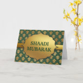 Carte Motif élégant de fleur de lis verte Shaadi Mubarak (Fleur jaune)