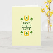 Carte motif fer à cheval chanceux (Fleur jaune)