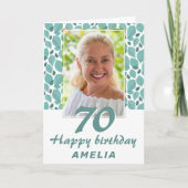 Carte Motif feuille turquoise 70e anniversaire Photo (Devant)