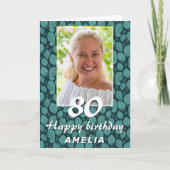 Carte Motif feuille turquoise 80e anniversaire Photo (Devant)