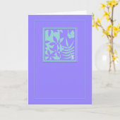 Carte Motif feuille Turquoise sur blanc vertical violet (Fleur jaune)