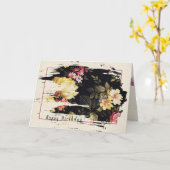 Carte motif floral à l'ancienne pour anniversaire (Fleur jaune)