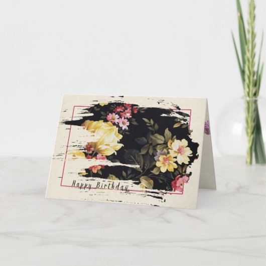 Carte motif floral à l'ancienne pour anniversaire (Devant)