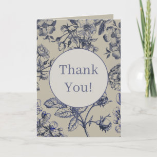 Carte Motif floral botanique toile bleue vintage antique