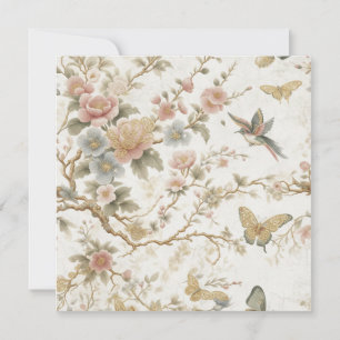 Carte Motif floral chinois vintage avec colibri