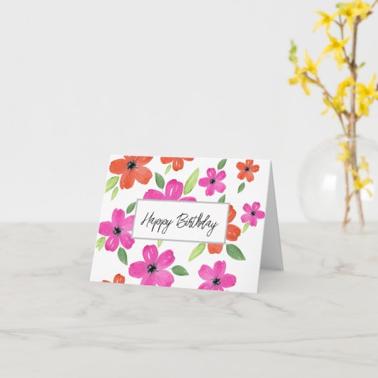 Carte Motif floral rose et orange chaud (Fleur jaune)