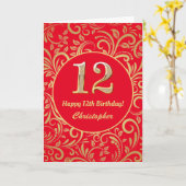 Carte Motif floral rouge et or pour le 12e anniversaire (Fleur jaune)