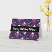 Carte Motif Halloween Chats Mignons et Citrouilles (Fleur jaune)