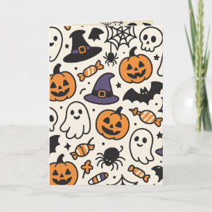 Carte Motif mignon d'Halloween avec des fantômes, citrou