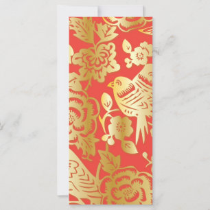Carte Motif Ming Porcelain d'Oiseau doré