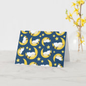 Carte Motif mouton, Mouton couché, Lune, Étoiles (Fleur jaune)