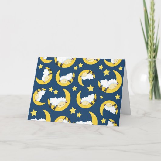 Carte Motif mouton, Mouton couché, Lune, Étoiles (Devant)