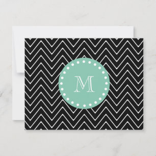 Carte Motif noir Chevron Monogramme vert à la menthe