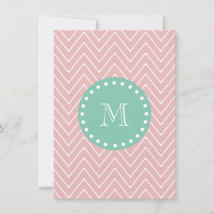 Carte Motif rose Chevron Monogramme vert à la menthe
