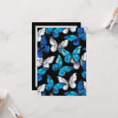 Carte Motif sans couleur foncée avec papillons bleus Mor (Devant/Arrière en situation)