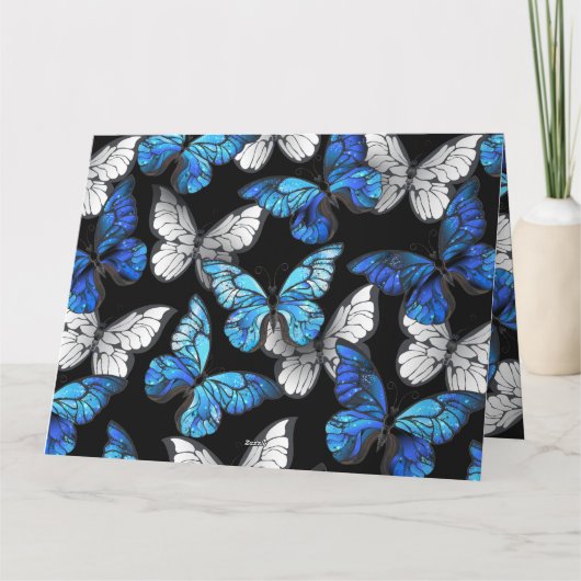Carte Motif sans couleur foncée avec papillons bleus Mor (Dos)