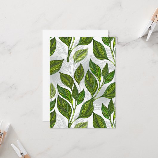 Carte Motif sans couture avec Feuilles de thé vert (Devant/Arrière en situation)