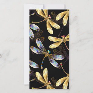 Carte Motif sans couture avec libellules d'or