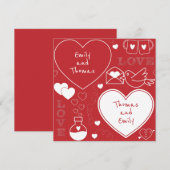 Carte Motif Valentine - Blanc sur rouge (Devant / Derrière)