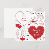 Carte Motif Valentine - Rouge sur blanc (Devant / Derrière)