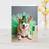 Carte motif vert Corgi (Fleur jaune)