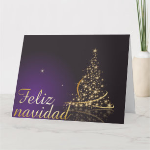 Carte Motivo navideño morado oscuro con dorado árbol de