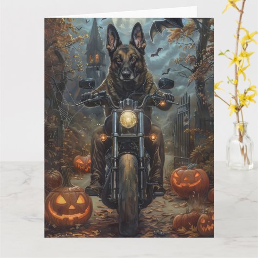 Carte Moto berger belge Halloween effroi (Fleur jaune)