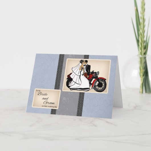 Carte Motorbike Bride And Groom Congratulations Card (Devant)