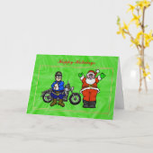 Carte Motorcycle Cop et Père Noël Christmas Card (Fleur jaune)