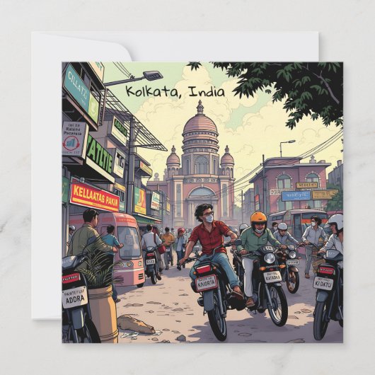 Carte Motos du centre-ville à Calcutta, Inde (Devant)