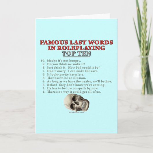 Carte Mots Derniers célèbres dans le jeu de rôles : Top (Devant)