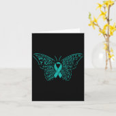 Carte Mots Papillon Turquoise Ribbon Support Cancer de l (Fleur jaune)
