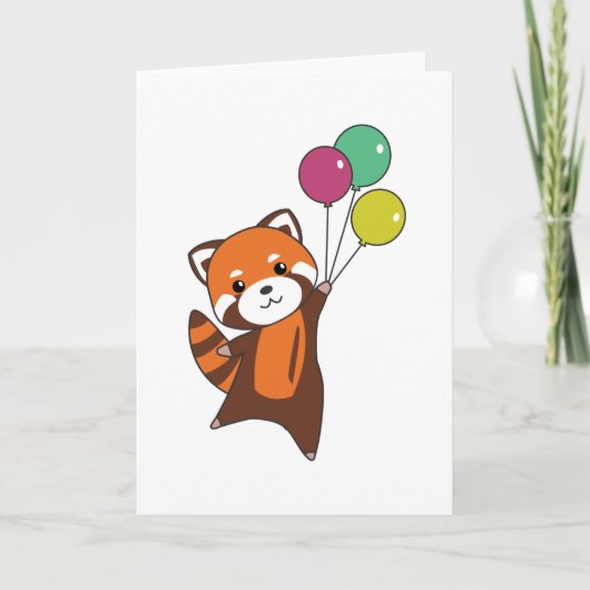 Carte Mouches Rouges Panda Ballons mignons Animaux Pour (Devant)