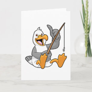 Carte Mouette à pêche avec bâton de pêche