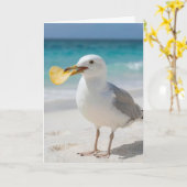Carte Mouette d'anniversaire avec une chips (Fleur jaune)
