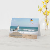 Carte Mouette d'anniversaire faisant voler un cerf-volan (Fleur jaune)