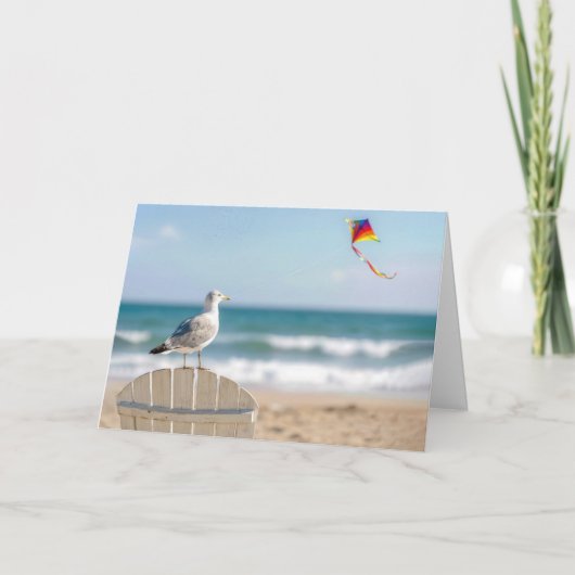 Carte Mouette d'anniversaire faisant voler un cerf-volan (Devant)